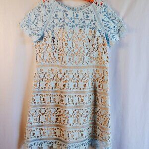 Light Blue Lace Overlay Sheath Dress - Eliza J - PLUS SIZE (18)